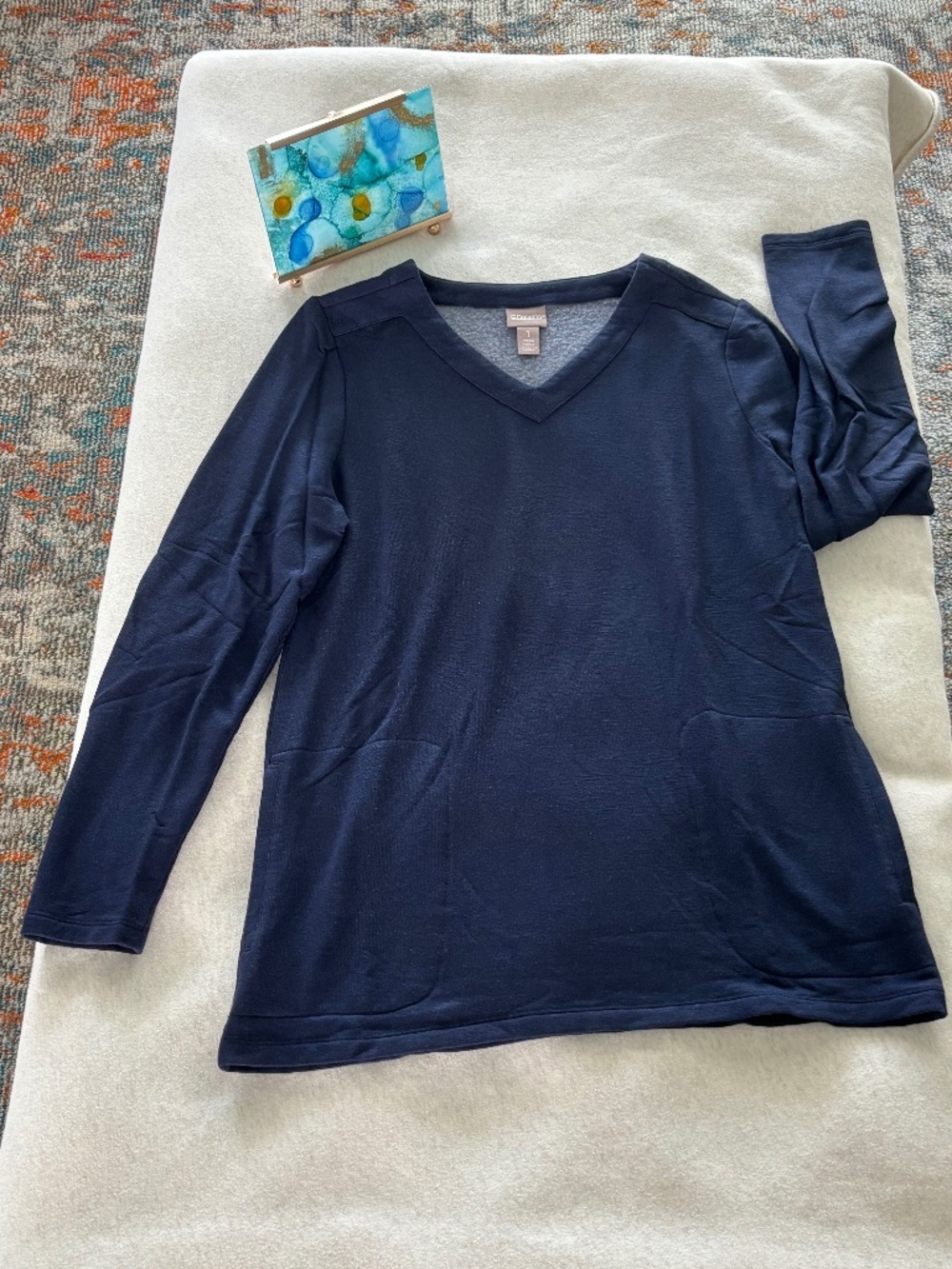 Chicos Navy Sweatshirt Tunic with Pockets Sz M